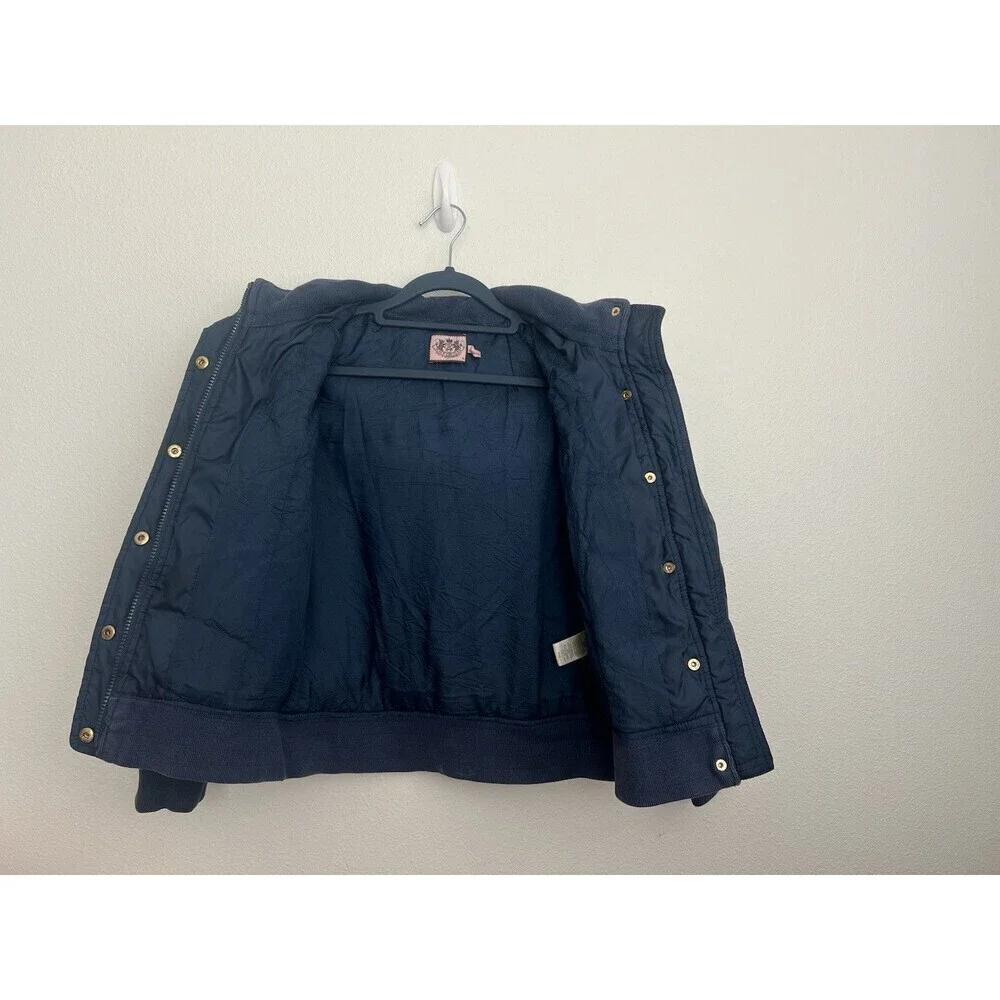 Y2K 90s Juicy Couture Puffer Jacket Navy Blue Hooded Bomber Streetwear Girls 10